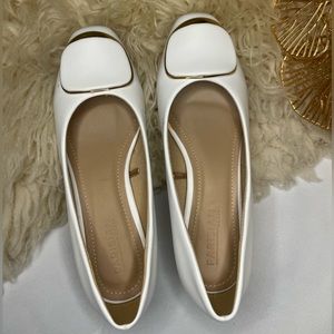 White Shoes with Gold Accent